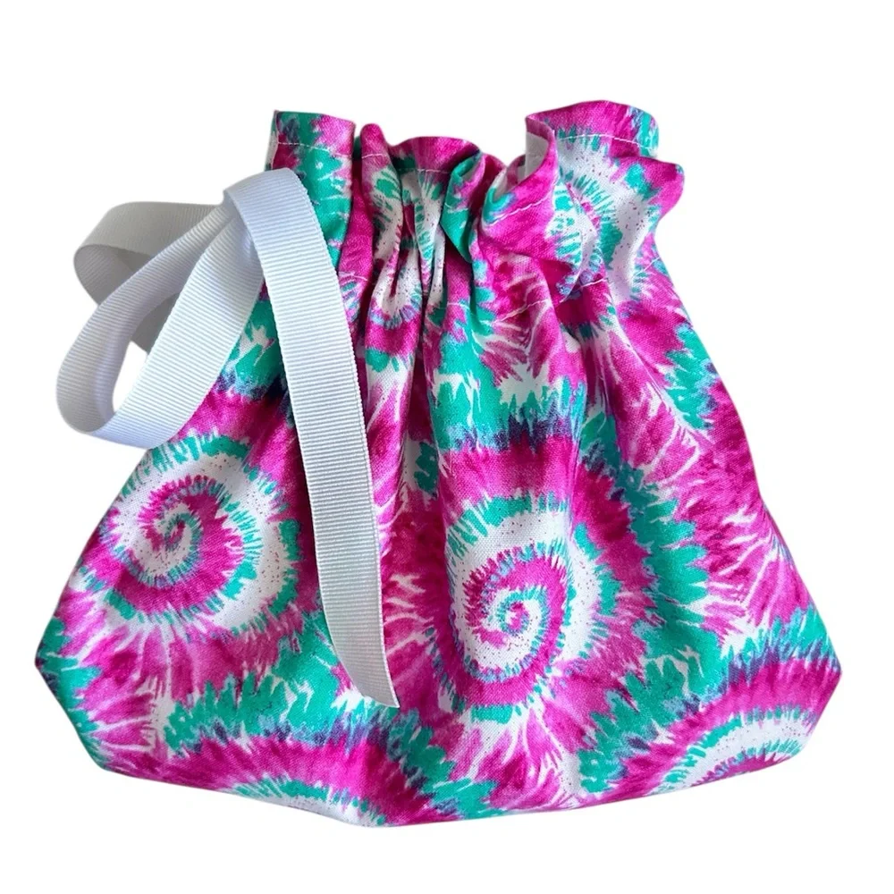 Hand Crafted Pink Tie-Dye Reusable Fabric Gift Bag Drawstring Eco Friendly